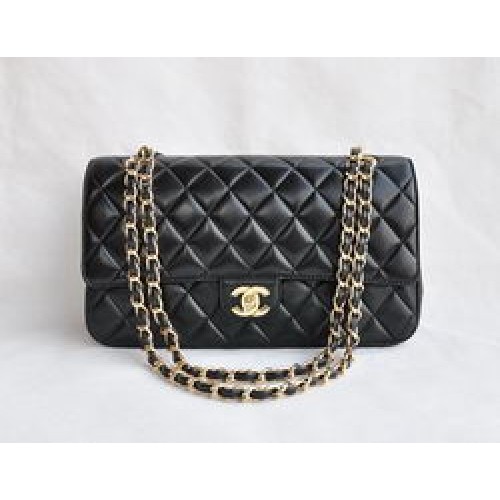 Chanel Classic 2.55 Series Borsa con patta trapuntata a catena dorata in pelle di agnello nera 1113