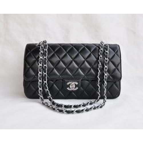 Chanel Classic 2.55 Series Borsa con patta trapuntata a catena in pelle di agnello nera 1113