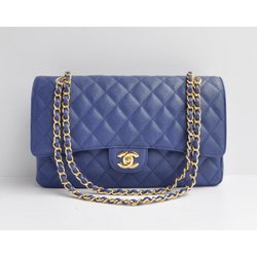 Chanel Classic 2.55 Series Blue Caviar Borsa con patta trapuntata con catena dorata 1113