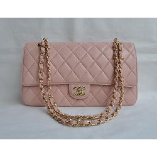 Chanel Classic 2.55 Series Borsa con patta trapuntata a catena dorata in pelle di agnello rosa 1113