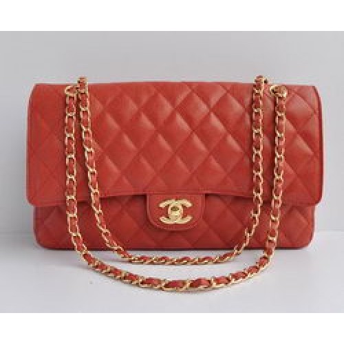 Chanel Classic 2.55 Series Red Caviar Borsa con patta trapuntata a catena dorata 1113