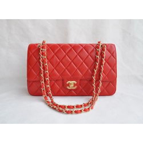 Chanel Classic 2.55 Series Borsa con patta trapuntata a catena dorata in pelle di agnello rossa 1113