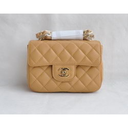 Chanel Borsa classica con patta trapuntata in pelle di agnello color albicocca dorata 1115