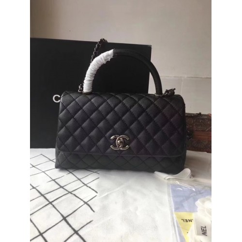 Borsa Chanel Classic Black Top Handle Black Original Leather A92292 Argento