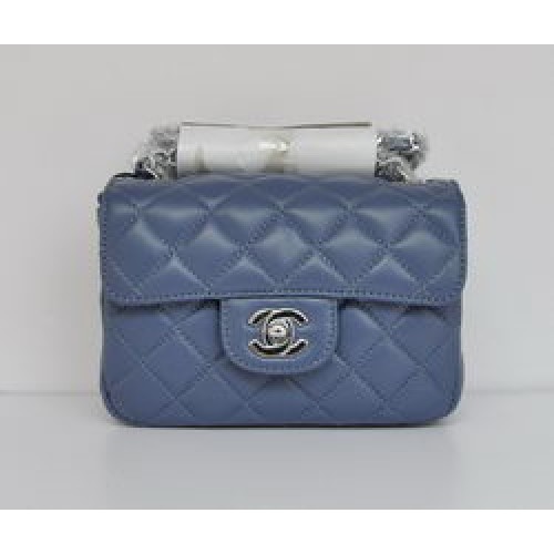 Borsa con patta trapuntata trapuntata a catena in pelle di agnello blu classica Chanel 1115