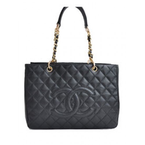 Shopping bag Chanel Classic CC a buon mercato A20995 Pelle di agnello nera dorata