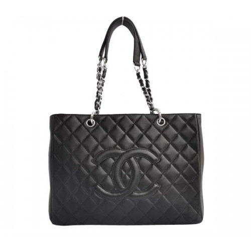 Shopping bag Chanel Classic CC a buon mercato A20995 Pelle di agnello nera argento