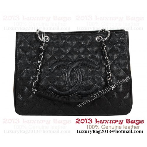 Chanel Classic CC Shopping Bag Black Cannage Patterns A35899 Argento