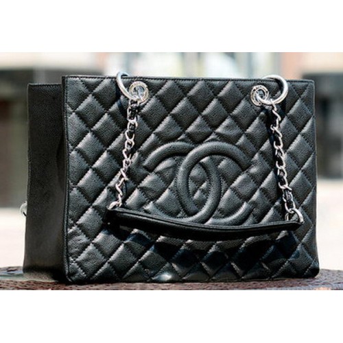 Chanel Classic Coco Bag Black GST Cannage Pattern A50995 Argento