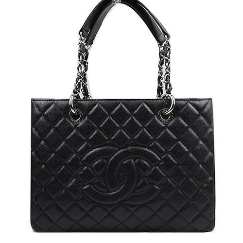 Chanel Classic Coco Bag Black GST Caviar Leather A50995 Argento