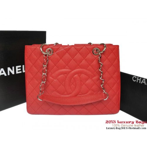 Borsa Chanel Classic Coco GST Caviar Leather A36092 Rosso Argento