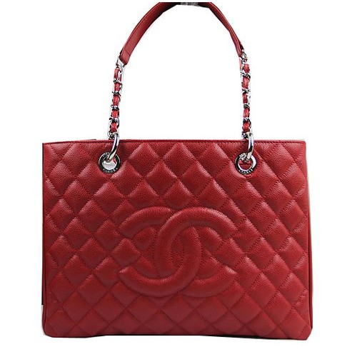 Chanel Classic Coco Bag Red GST Caviar Leather A50995 Argento