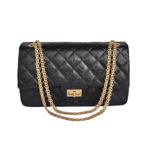 Chanel Classic Falp Bag Pelle screpolata smaltata nera A28668 Black Gold