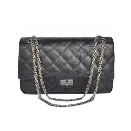 Chanel Classic Falp Bag Pelle screpolata smaltata nera A28668 Argento nero