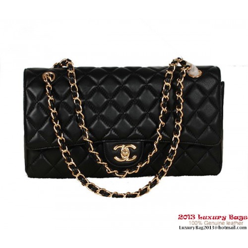 Borsa classica con patta Chanel 1113 pelle di pecora nera oro