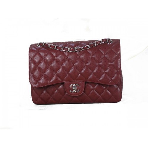 Chanel Classic Flap Bag 1113 Borgogna Original Cannage Pattern Pelle Argento