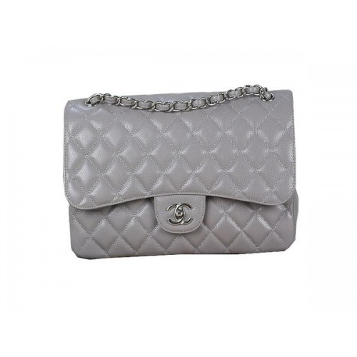 Chanel Classic Flap Bag 1113 Grey Original Cannage Pattern Pelle Argento