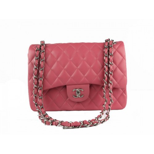 Borsa classica con patta Chanel 1113 rosa pelle di montone originale argento