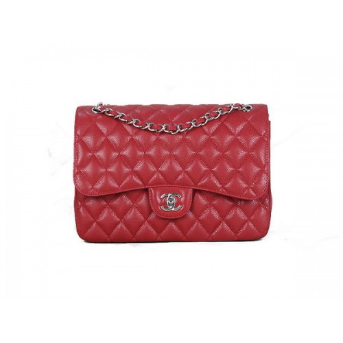 Chanel Classic Flap Bag 1113 Red Original Cannage Pattern Pelle Argento