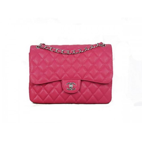 Borsa classica con patta Chanel 1113 Rose Original Cannage Pattern in pelle argento