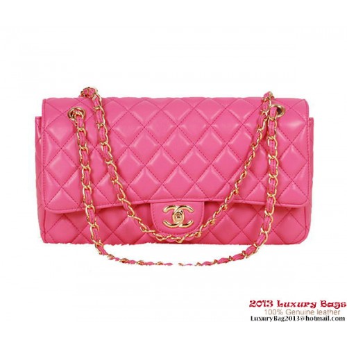Borsa classica con patta Chanel 1113 pelle di pecora rosa oro
