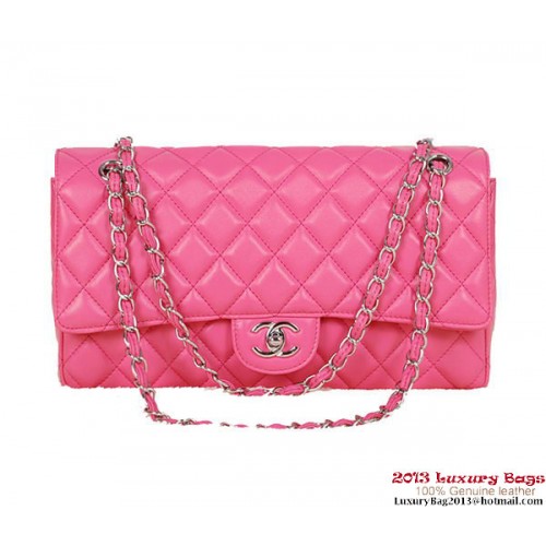 Borsa classica con patta Chanel 1113 pelle di pecora rosa argento