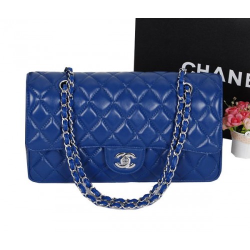 Borsa classica con patta Chanel 1113 Pelle di montone blu reale argento