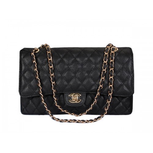 Chanel Classic Flap Bag 1119 Nero Modello Cannage Pelle Oro