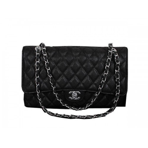 Chanel Classic Flap Bag 1119 Nero Cannage Modello Pelle Argento