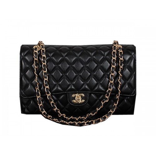 Borsa classica con patta Chanel 1119 pelle di pecora nera oro