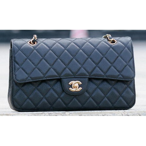 Borsa classica con patta Chanel Modello Cannage nero A1113 oro