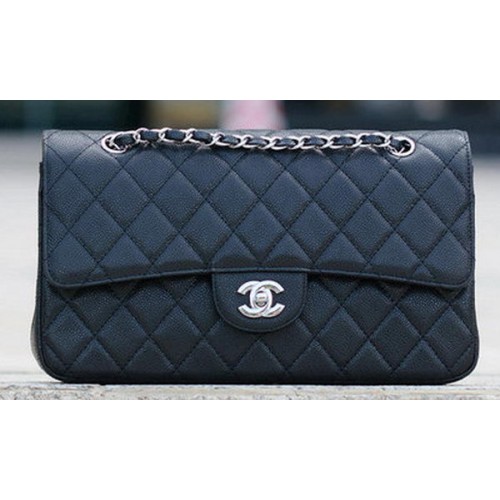 Chanel Classic Flap Bag Black Cannage Pattern A1113 Silver