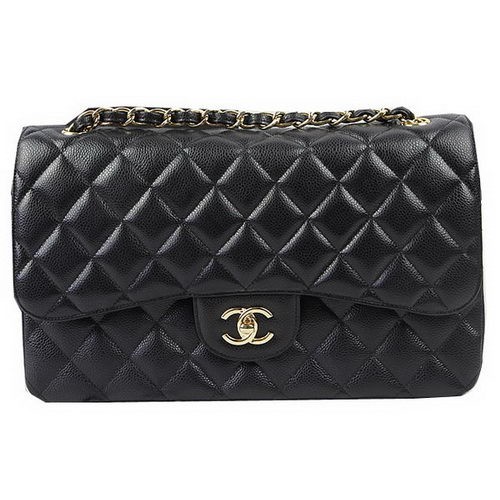 Borsa classica con patta Chanel Modello Cannage nero CF1113 oro