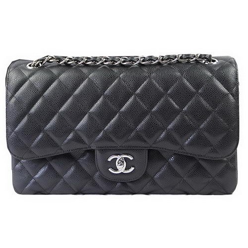 Borsa classica con patta Chanel Modello Cannage nero CF1113 argento
