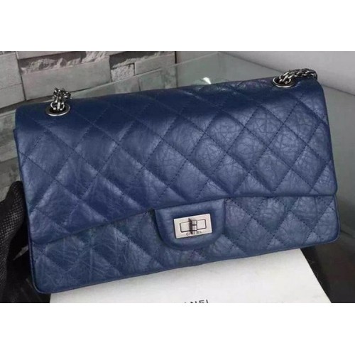 Borsa classica con patta Chanel nera in pelle di vitello originale CHA6059 blu