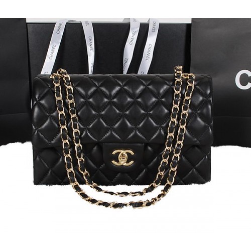 Borsa classica con patta Chanel Pelle di montone originale nera A1118 oro