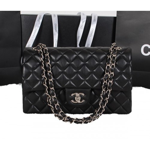 Borsa classica con patta Chanel Pelle di montone originale nera A1118 argento