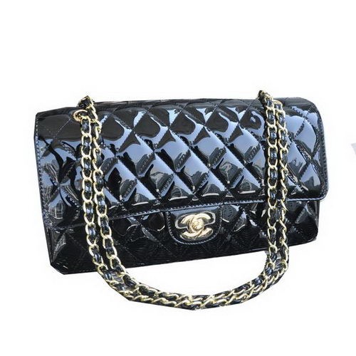 Borsa classica con patta Chanel Pelle verniciata nera CHA1113 oro