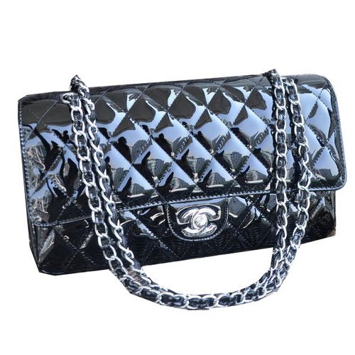 Borsa classica con patta Chanel Pelle verniciata nera CHA1113 Argento