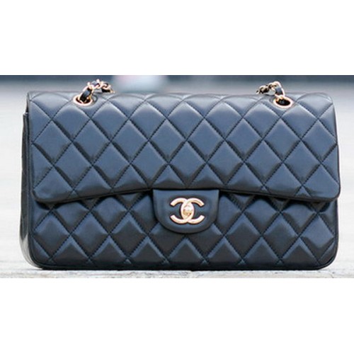 Borsa classica con patta Chanel Pelle di montone nera A1113 oro