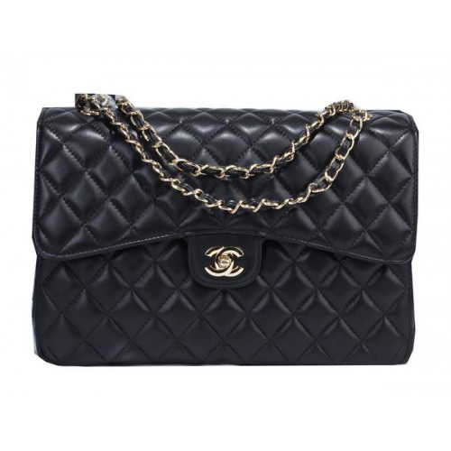 Borsa classica con patta Chanel Pelle di montone nera A36071 oro