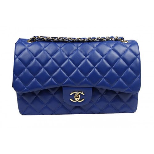 Chanel Borsa Classica Flap Blu Pelle Originale CF1113 Oro