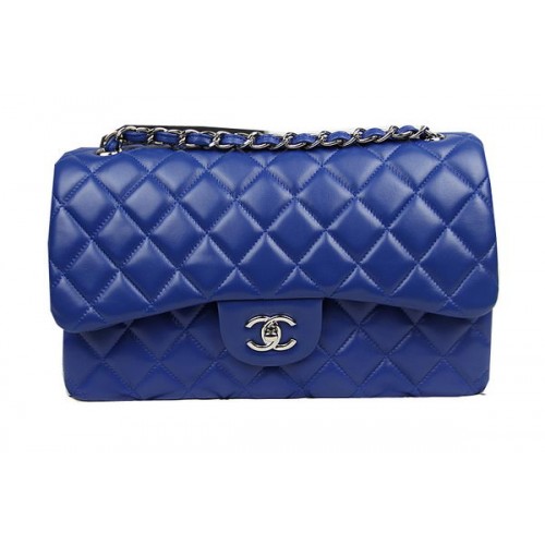 Chanel Borsa Classica Flap Blu Pelle Originale CF1113 Argento