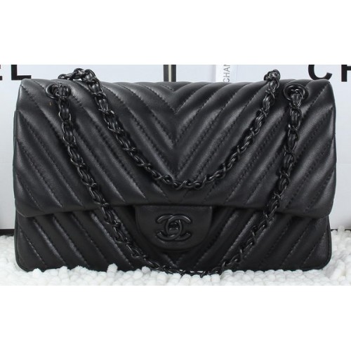 Borsa classica con patta Chanel in pelle di agnello trapuntata Chevron A01112 nera