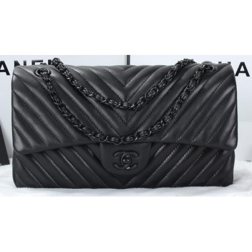 Borsa classica con patta Chanel in pelle di agnello trapuntata Chevron A01113 nera