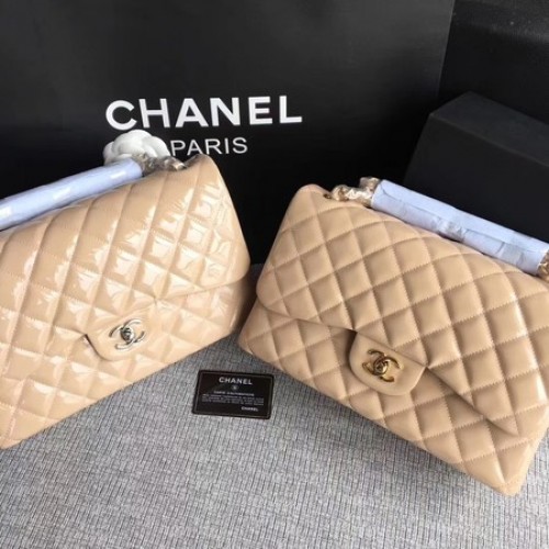 Borsa classica con patta Chanel in pelle originale A1113 albicocca