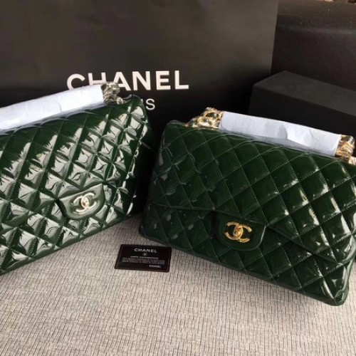 Borsa classica con patta Chanel in pelle originale A1113 verde