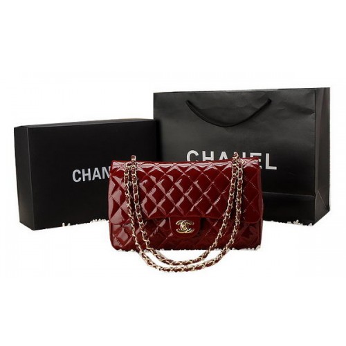 Borsa classica con patta Chanel Pelle verniciata CHA1113 Borgogna