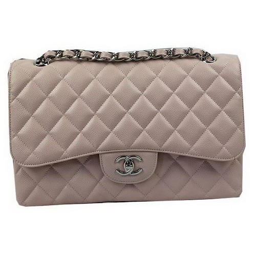 Borsa classica con patta Chanel Modello Cannage rosa CF1113 Argento