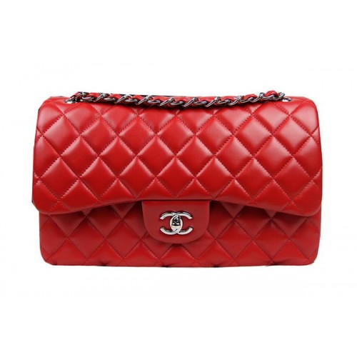 Chanel Borsa Classica Flap Rossa Pelle Originale CF1113 Argento